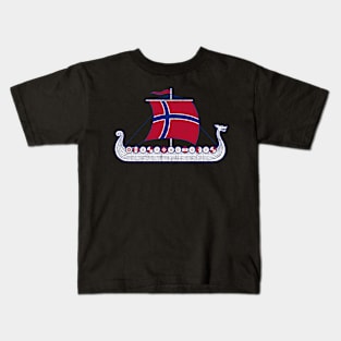 Norge Viking Ship Scandinavian Norway Flag Kids T-Shirt